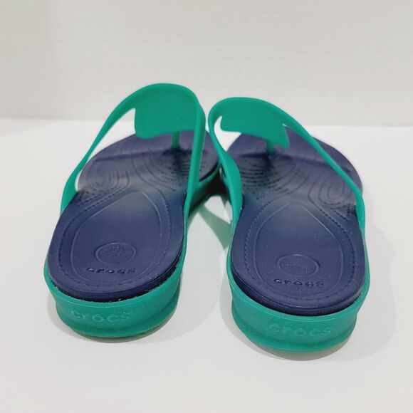 Crocs Rio Flip Flops Womens Sz 10 Teal Green Navy Blue Jelly Thong Slide Sandals - Picture 6 of 11